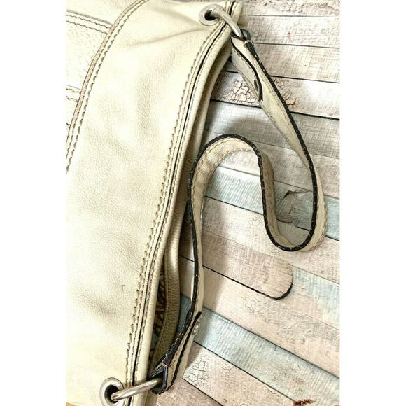 ROOMY Fossil IVORY CREAM EMBOSSED GENUINE LEATHER SHOULDER BAG TOTE HANDBAG - Picture 6 of 12